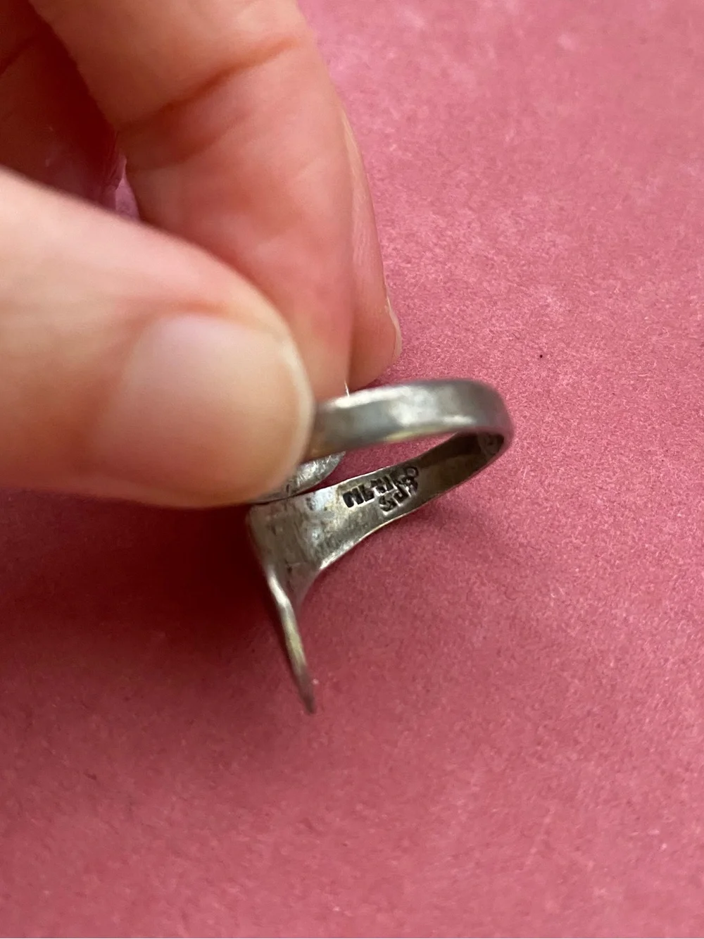Vintage Handcrafted Elongated Abalone Shell Sterling Silver Ring